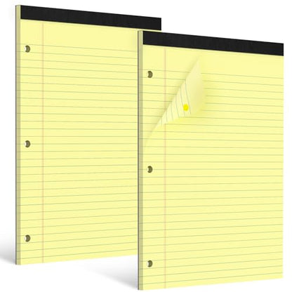 HAUTOCO 8.5 x 11 Legal Pads 2 Pack Yellow Wide Ruled Lined Writing Note Pads Perforated Notepad, 30 Sheets Per Notepad, 3-Hole Punched Paper for School, Office - color: Yellow
