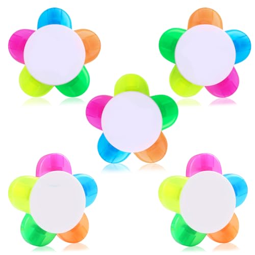 MultiColor Highlighters for Kids, 5-in-1 Petals Flower Shape Highlighter Pens, Fun & Cute Cartoon Markers, Fluorescent Watercolor Set for Arts Crafts, School Supplies & Childrens Toy Gifts