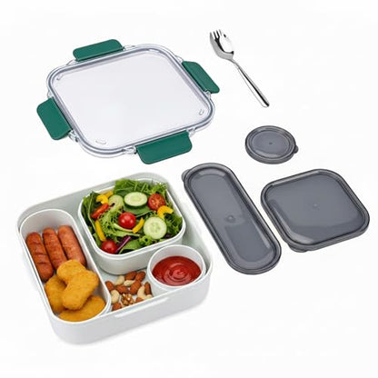 Lunch Bento Box Adults, Leakproof Compartment Adult Lunchable Salad Food Containers for Men Women, Bpa Free Reusable lunchbox, Microwave Dishwasher Safe, Green - color: Green