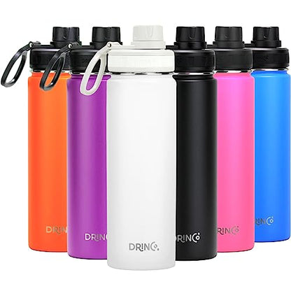 DRINCO Stainless Steel Water Bottle Spout Lid Vacuum Insulated Double Wall Water Bottle Wide Mouth (40oz 32oz 22oz 18oz 14oz) Leak Proof Keeps Cold or Hot (22 oz, 22oz Artic White) - color: 22oz Artic White, size: 22 Ounces