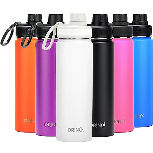 DRINCO Stainless Steel Water Bottle Spout Lid Vacuum Insulated Double Wall Water Bottle Wide Mouth (40oz 32oz 22oz 18oz 14oz) Leak Proof Keeps Cold or Hot (22 oz, 22oz Artic White) - color: 22oz Artic White, size: 22 Ounces