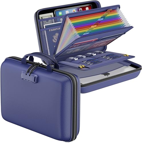 DocSafe Fireproof File Organizer with Lock, Hard-Shell Case Fireproof Document Box with 13 Pocket Accordion File Folder, Portable Home Office Travel Safe Storage for Important Documents Laptop Blue - color: Blue, size: 15.5" x 11.5" x 3"(colorful)