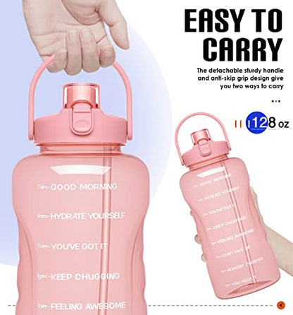 HydroPal 1 Gallon Water Bottles with Straw, 128 oz Water Bottle BPA Free Innovative 2-IN-1 Lid Gym Bottle with Times to Drink Motivational, Large for Sports Fitness Camping Water Jug （13.8X5.5 inch） - color: Cherry Blossom