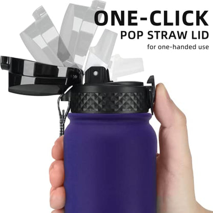 Fanhaw 20 Oz Kids Insulated Stainless Steel Water Bottle with Straw Lid, Leakproof & Anti-Dust Everyday Use Bottle for School, Women & Men, Back to School Essentials (Purple Green) - color: Purple Green, style: 20 Ounces