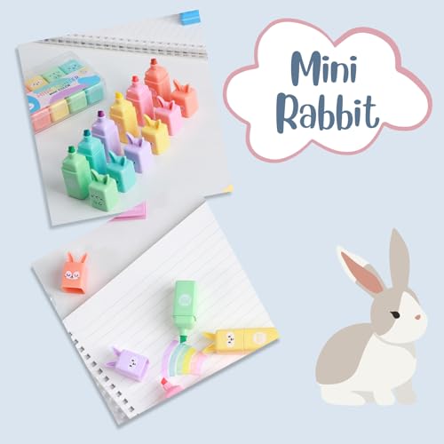 24 PCS Cute Mini Highlighters in 2 Style (Bear & Rabbit), Kawaii Highlighters for Kids & Adults, Small Multi Colored Highlighters Pastel Set