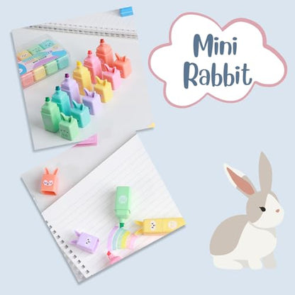 24 PCS Cute Mini Highlighters in 2 Style (Bear & Rabbit), Kawaii Highlighters for Kids & Adults, Small Multi Colored Highlighters Pastel Set