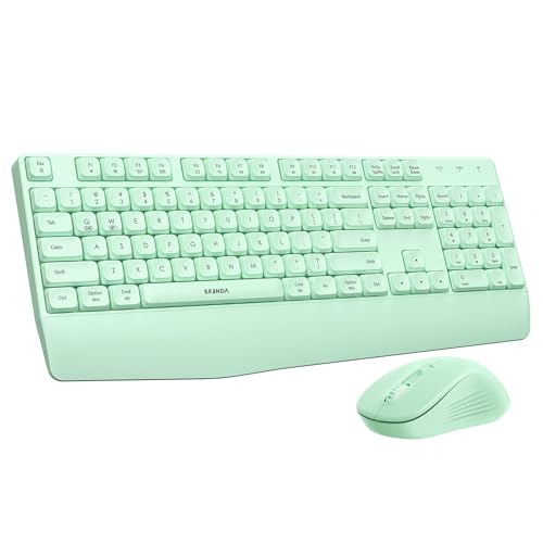seenda Wireless Bluetooth Keyboard Mouse Combo for Windows/Mac OS, Green | USB & Bluetooth for Multi-Device Switching, Silent, Ergonomic Keyboard with Wrist Rest, Full-Size Combo for PC Laptop MacBook - color: Green