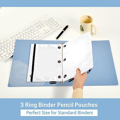 MCHIVER White Pencil Pouch for 3 Ring Binder Pencil Pouches with Zippers Clear Window Binder Pockets Pencil Bags for Office Daily Work 2 Packs - color: White