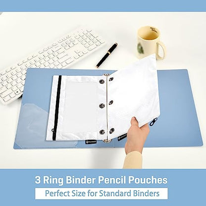 MCHIVER White Pencil Pouch for 3 Ring Binder Pencil Pouches with Zippers Clear Window Binder Pockets Pencil Bags for Office Daily Work 2 Packs - color: White