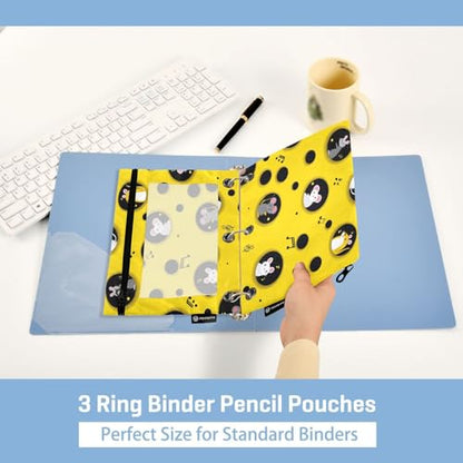 Pencil Pouch for 3 Ring Binder Rat and Mouse in Cheese Binder Pencil Case with Smooth Zipper Clear Window Pencil Case 2 Pack for Office School College Supplies - color: Rat and Mouse