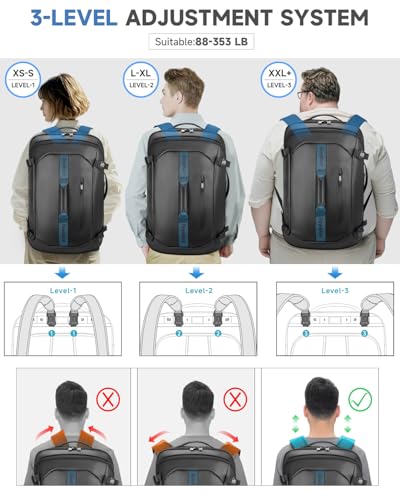 Travel Rolling Backpack Carry-On Set with 2 Storage Bags, 50L Wheeled Laptop Backpack with Wheels, Water-Resistant Luggage for Commute, Work, Travel, Camping & Fitness - color: Black-517