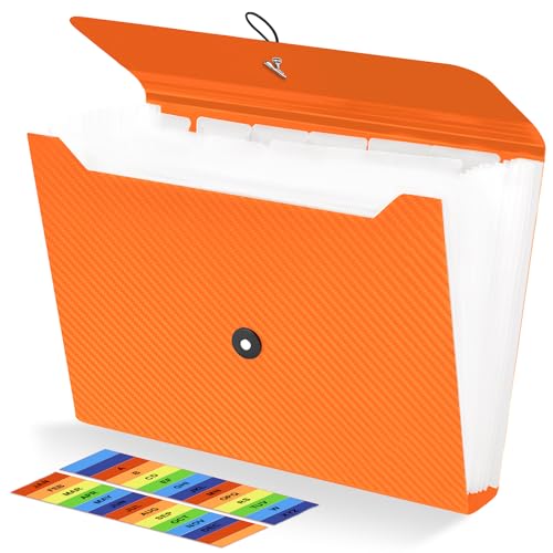 Expanding File Folder, 13 Pockets Accordian File Holder Organizer, A4 Letter Size Paper Document Receipt Organizer Accordion Filing Folder for Classroom, Home, Office and Travel, Orange - color: Orange