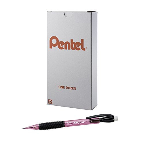 Pentel Champ Mechanical Pencil, (0.9mm), Tinted Pink Barrel, Box of 12 (AL19P) - color: Pink, size: 1 Count (Pack of 12), style: 0.9 mm