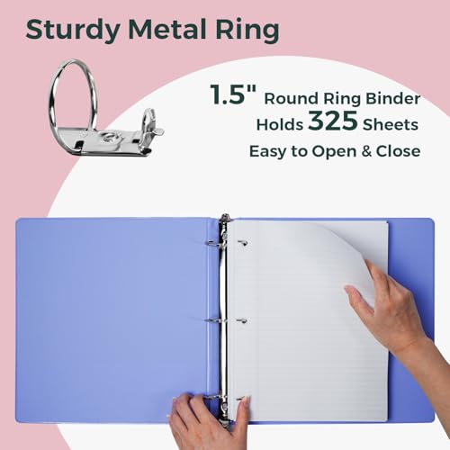 POPRUN 3 Ring Binder 1.5 Inch, PVC-Free, Holds 325 Sheets of 8.5 x 11 Paper, Extra Durable Organizer with 2 Pockets for School & Office, Heavy-Duty, 1 Pack, White | Fit 175 Sheets 8.5x11 Paper Organizer 2 Pockets for Single Subject Daily Office School Use