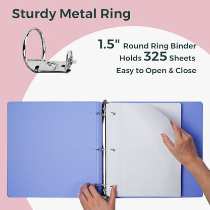POPRUN 3 Ring Binder 1.5 Inch, PVC-Free, Holds 325 Sheets of 8.5 x 11 Paper, Extra Durable Organizer with 2 Pockets for School & Office, Heavy-Duty, 1 Pack, White | Fit 175 Sheets 8.5x11 Paper Organizer 2 Pockets for Single Subject Daily Office School Use