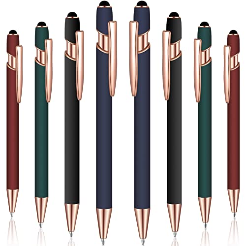 8 Pieces Ballpoint Pen with Stylus Tip Black Ink 2 in 1 Stylus Metal 1.0 mm Medium Point Smooth Pen Rainbow Colorful Rubberized Ballpoint for Touch Screen Tablet(Red, Green, Navy, Black) - color: Red, Green, Navy, Black
