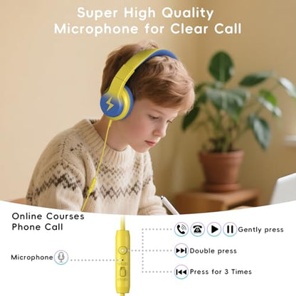 Candy Bila Kids Headphones, Wired Headphones for Kids Over Ear with Microphone, 85/94dB Volume Headphone for Girls Boys, Foldable Headphone for Learning & Entertainment, Light Yellow - color: Light Yellow