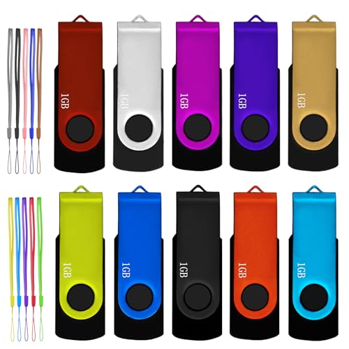 1GB Flash Drive 10 Pack Nicepicten USB 2.0 Thumb Drive USB Memory Stick | Swivel Zip Drive USB Jump Drive with Lanyard for Data Storage and Backup (Color, 1GB 10PCS) - color: 10PCS, size: 1GB