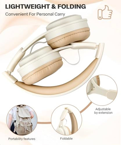 Kids Bluetooth Headphones, Over Ear Children's Wireless Bluetooth 5.3 Headsets, Built-in Mic, Comfortable Wear & HD Sound, Kids Headphones for Boys Girls School Travel iPad Tablet (Beige) - color: Beige