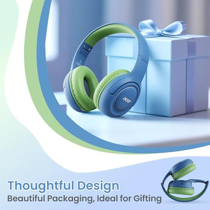 acer Kids Headphones - Over-Ear 85/94dB Volume Limiter, 3.5mm Jack Foldable Stereo Sound Headset for Toddlers Girls Boys Travel Learning Entertainment Tablet Kindle iPad PC Blue Green, HK03 - color: Blue Green