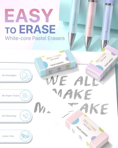 Four Candies Cute Pastel Mechanical Pencil Set, 0.5/0.7/0.9mm, 6 Pack | 360 Lead Refills, 3 Erasers, 9 Eraser Refills, Storage Case, Non-Slip Grip, Fine to Bold Lines for Writing & Drawing - style: 0.5mm+0.7mm+0.9mm