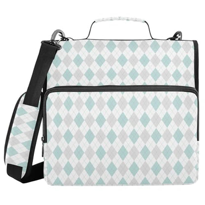 Blue Grey Diamond Checkered Plaid Striped Binder Bag 3 Ring Zipper Binders with Shoulder Strap for School Office Organizer Storage - color: Q008