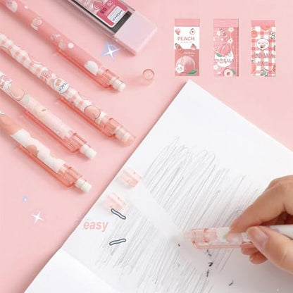 Cute Peach Mechanical Pencil Set Includes 0.5mm and 0.7mm Pencils with Lead Refills and Erasers, Pink Kawaii Mechanical Pencil for Women Girl Men Boy Office School Supplies (Peach) - color: Peach