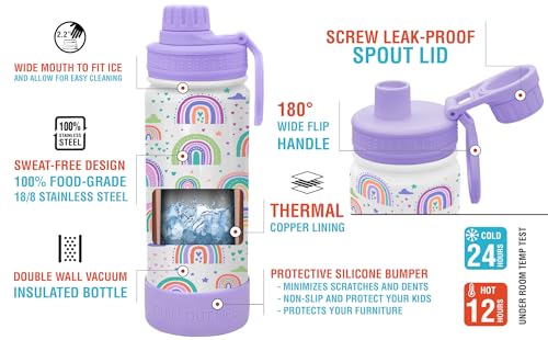 CHILLOUT LIFE 17oz Kids Insulated Stainless Steel Water Bottle with Leak Proof Spout Lid & 144 Stickers - color: Rainbows, style: 17 oz