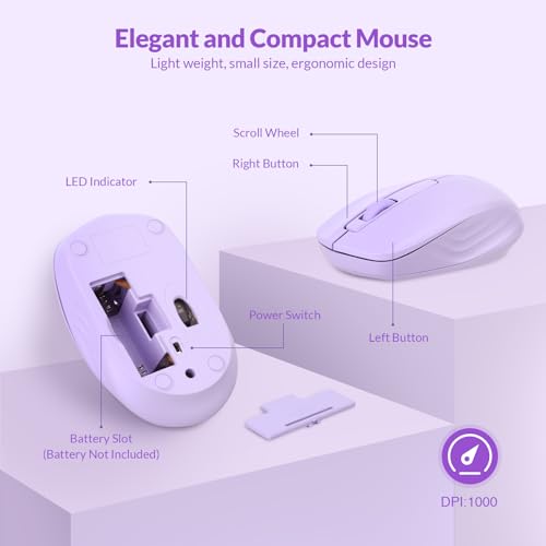 Wireless Keyboard and Mouse Combo - Rii Standard Office PC Keyboard and Optical Wireless Mice (Purple) - color: Purple