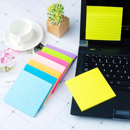 (8 Pack) Lined Sticky Notes 4x4 Bright Stickies Colorful Super Sticking Power Memo Pads, 8 Colors, Strong Adhesive - size: 4 x 4 inches