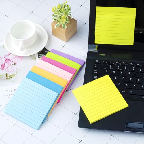 (16 Pack) Lined Sticky Notes 4x4 Bright Stickies Colorful Super Sticking Power Memo Pads, 8 Colors, Strong Adhesive - size: 4 x 4 inches (Pack of 2)