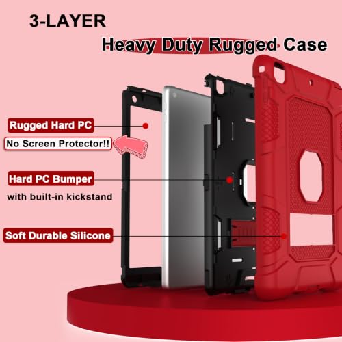 iPad 6th Generation Cases, iPad 5th Generation Case, iPad Air 2 Case, Shockproof Rugged Drop Protection Cover Built with Kickstand for iPad 9.7'' A1893/A1954/A1822/A1823(Red) - color: Red+Black