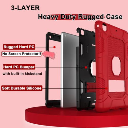 iPad 6th Generation Cases, iPad 5th Generation Case, iPad Air 2 Case, Shockproof Rugged Drop Protection Cover Built with Kickstand for iPad 9.7'' A1893/A1954/A1822/A1823(Red) - color: Red+Black
