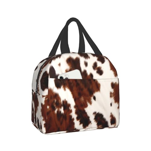 Nerxy Insulated Lunch Bag 8x5x8.5inch Cow Skin Print Lunch Box Abstract Africa Animal Farm Fashion Reusable Meal Portable Container Tote for Woman Men Kids Adults Work School Travel Office Picnic - color: Cow