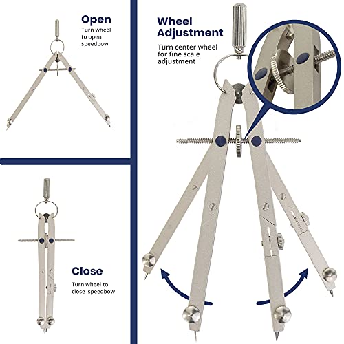Pacific Arc Spring Bow Compass with Extension bar, ruling Pen, 6 inch Divider, Universal Adaptor, 6 inch Break Leg, and Replacement Lead. - style: Deluxe