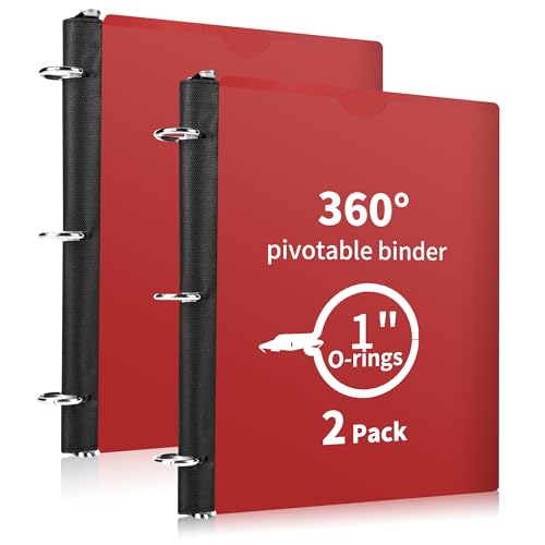 360° Pivotable 3 Ring Binder, Upgraded Foldable Binders 1 inch 2 Pack, Thin Small Three Ring Binder Fits 8.5" x 11", for Home, School and Office Binders Supplies - Red - color: Red, style: 2 PCS Customizable Cover