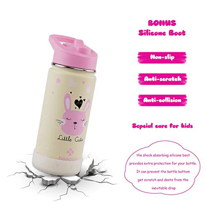 16 oz Stainless Steel Insulated Kids Water Bottle, Leak Proof Metal Thermal Flask with Straw lid, Cute Toddler Tumbler Cup for School Girls & Boys (Pink, Bunny) - color: Pink, Bunny