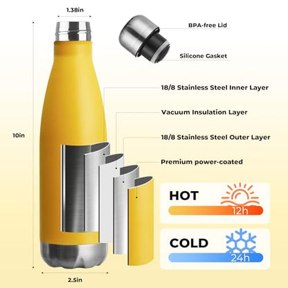 MEWAY 17oz Sport Water Bottle 8 Pack Vacuum Insulated Stainless Steel Leak-Proof Double Wall Cola Shape Water Bottle,Keep Drinks Hot & Cold (Yellow,8 Pack) - color: Yellow