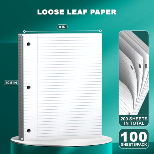 Note Pads 8 X 10.5 Loose Leaf Paper, 200 Sheets, 3 Hole Punched Lined Paper, College Ruled 8 X 10.5 Notebooks, 10-1/2" X 8 Binder Writing Pads, Filler Paper For Engineering, Office, School Supplies - style: White-College Ruled-2 Pack