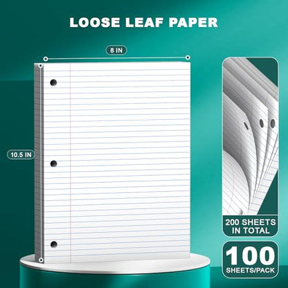 Note Pads 8 X 10.5 Loose Leaf Paper, 200 Sheets, 3 Hole Punched Lined Paper, College Ruled 8 X 10.5 Notebooks, 10-1/2" X 8 Binder Writing Pads, Filler Paper For Engineering, Office, School Supplies - style: White-College Ruled-2 Pack
