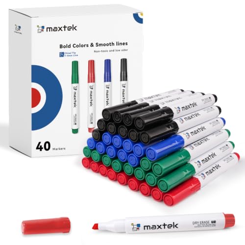 maxtek Low Odor Dry Erase Markers Chisel Tip, 4 Assorted Color | 40 Bulk, Whiteboard Markers, For Classroom, Teachers, Office, School Supplies - color: 40 Bulk 4 Color