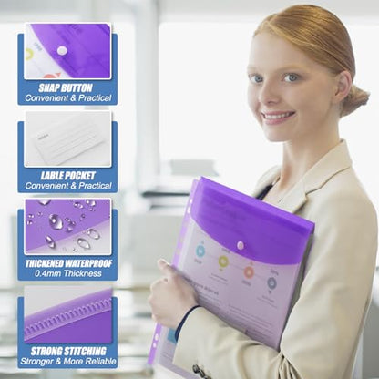 Binder Pocket Organizer Folders, 12 Pack Expandable Files Bag Plastic Envelopes Binder Folders with 11 Holes for 2/3/4 Ring Binder, Document Pouch with Snap Button and Label for School Office Home - color: Vertical-12 Pack
