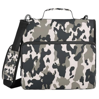 Camo Waterproof Zipper Binder with Shoulder Strap, 3-Ring Trapper Keeper with Lay-Flat Design and Multiple Compartments for School & Office, Adults & Kids