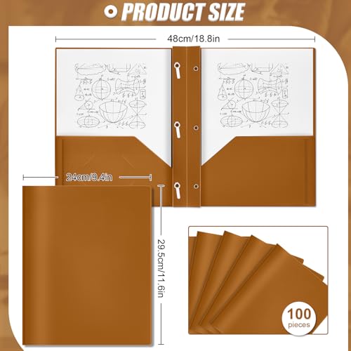 Lincia 100 Pcs Plastic Folders with Pockets and Prong Folders with Prongs 2 Pockets for Office, School for Students, Teachers, Office Workers(Brown) - color: Brown