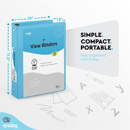 Enday 1 Inch Binder, Blue 3 Ring Binder 1 Inch, Heavy Duty Three Ring Binder, 175 Sheets Capacity - One Inch Binder for Home School and Office. - color: Blue, size: 1-Inch