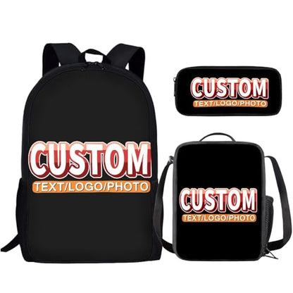 Customization Backpack School Set 3Pcs with Lunch Box Pencil Case Sports Bookbag Back Pack Lightweight Casual Daypacks for Elementary Primary Middle School - color: A-custom