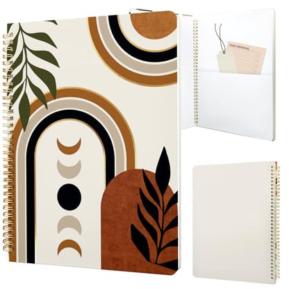 Cute Spiral Notebook journal A4 Aesthetic Pretty Design for Women Girls Kawaii with Pocket, 8.5 x 11 inch, Graph, Moon Boho - color: Moon Boho, style: Graph