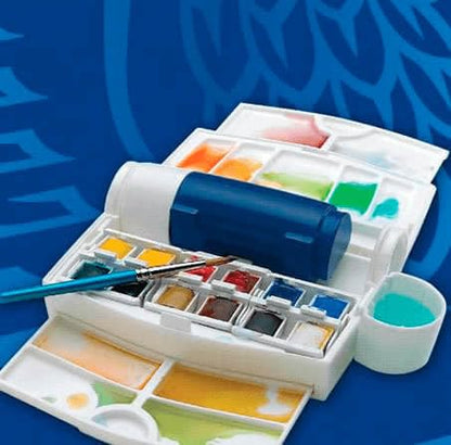 Winsor & Newton Cotman Watercolor Paint Set, Field Travel Set, 12 Half Pan w/ Brush, Mixing Palette, Bottle - style: 12 Half Pan Field Travel Set