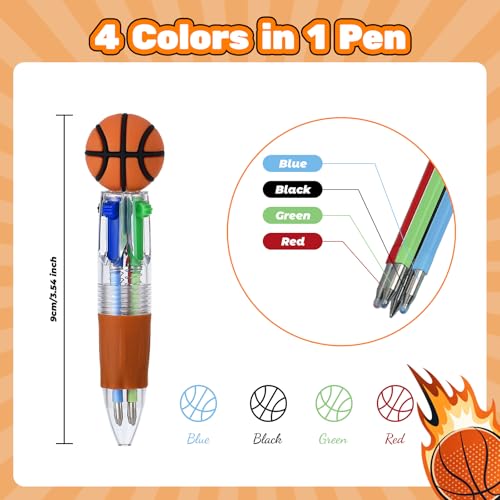 24 Pcs Basketball Party Favors Basketball Multicolor Pen in One 4-in-1 Cute Fun Pens Bulk Kawaii Ballpoint Pen for Sports Goodie Bags Stuffers (Basketball) - style: Basketball