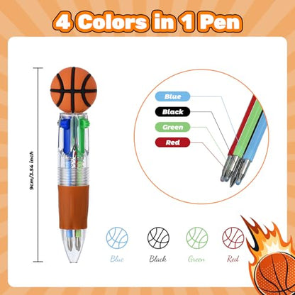 24 Pcs Basketball Party Favors Basketball Multicolor Pen in One 4-in-1 Cute Fun Pens Bulk Kawaii Ballpoint Pen for Sports Goodie Bags Stuffers (Basketball) - style: Basketball